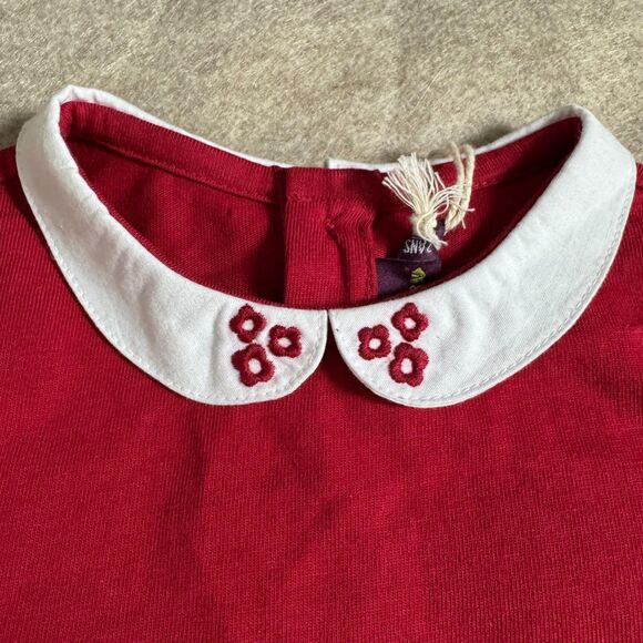 Red embroidered shirt Peter Pan collar size 2T NEW with flaw Parisian retro - Picture 3 of 11